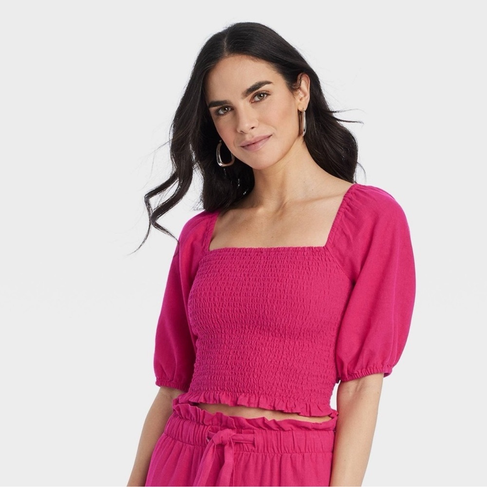 Universal Thread Smocked Linen Crop Top